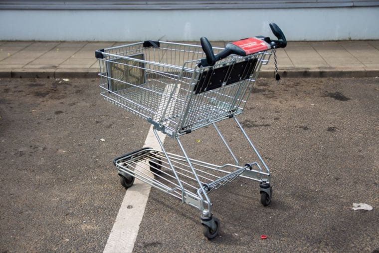 An empty shopping cart, representing a pause on discretionary spending