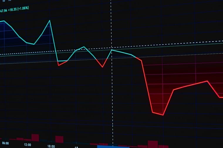 A volatile, falling stock chart, representing the risk of penny stocks
